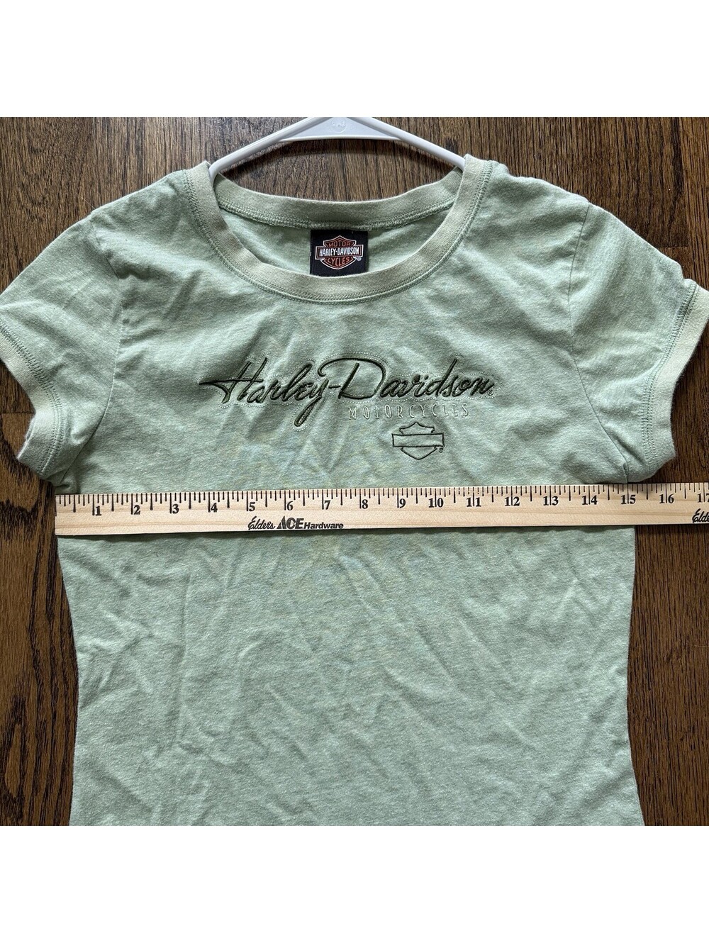 Harley Davidson Womens L Sage Green Embroidered Baby Tee Ocala Florida Y2K - Picture 11 of 12